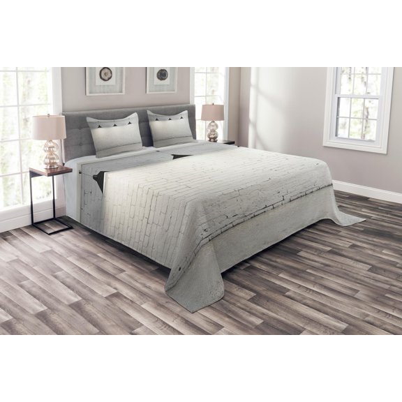 Ambesonne Black White Quilted Bedspread Set 3 Pcs, Modern Minimalist, Queen Size, Black and White