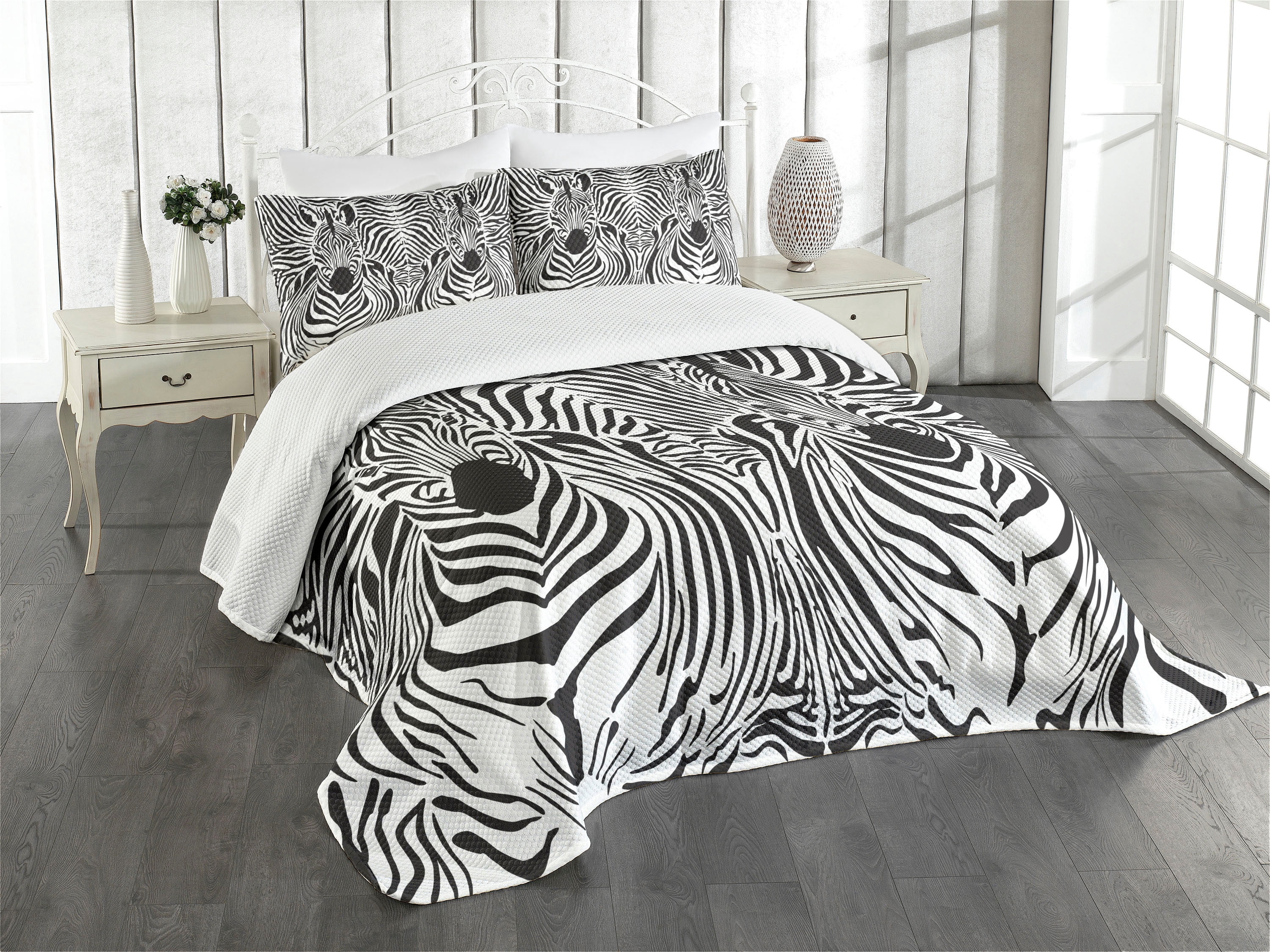 Ambesonne Black White Quilted Bedspread Set 3 Pcs, Savannah Zebra ...