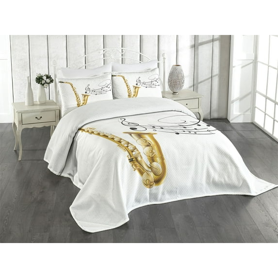 Ambesonne Black White Quilted Bedspread Set 3 Pcs, Template Solo Vibes, King Size, Yellow Black White