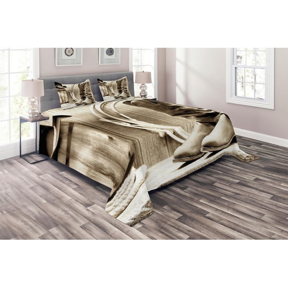 Ambesonne Black White Quilted Coverlet 3 Pcs, Wild Vintage Rodeo, King Size, Sepia and Beige