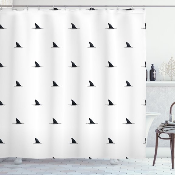 Ambesonne Black White Shower Curtain, Wild Shark Fish, 69"Wx75"L, White Black