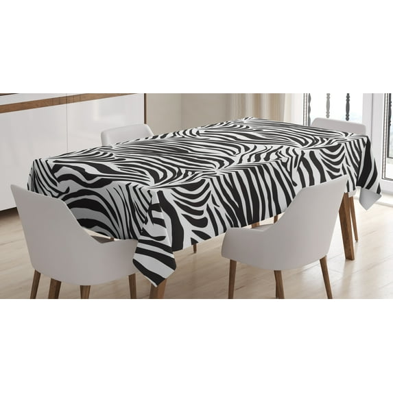 Ambesonne Black White Tablecloth Rectangular Table Cover, Wild Zebra Lines, 60"x90", Black White