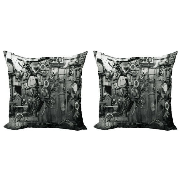 Ambesonne Black White Throw Pillow Cover 2 Pack, Machine in Factory, 18", Black and White