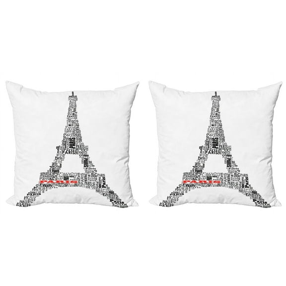 Ambesonne Black White Throw Pillow Cover 2 Pack, Paris France Tour, 20", Black White