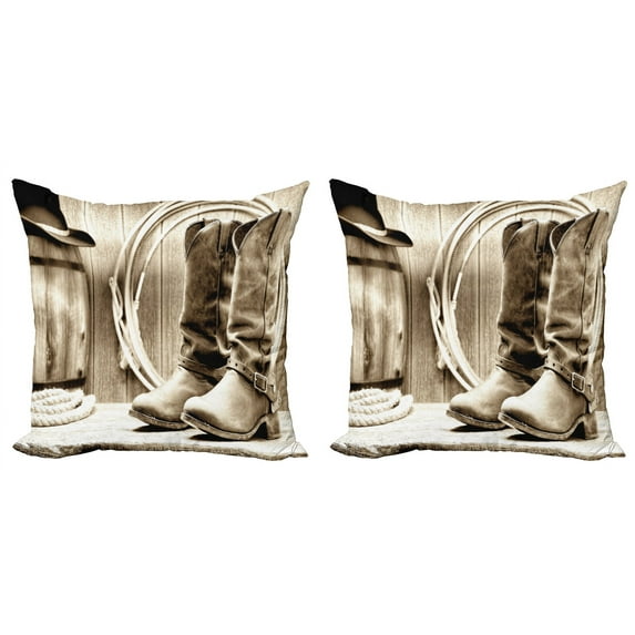 Ambesonne Black White Throw Pillow Cover 2 Pack, Wild Vintage Rodeo, 18", Sepia and Beige