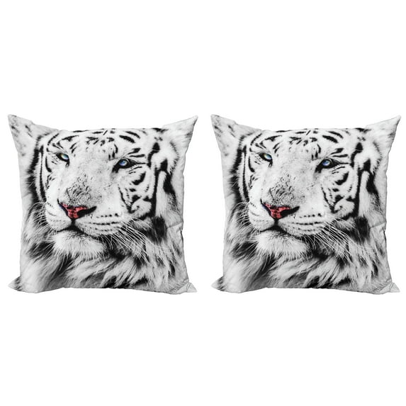Ambesonne Black White Throw Pillow Cover 2 Pack, Winter White Tiger, 20", White Black and Grey