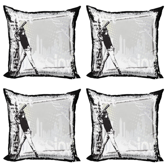 Ambesonne Black White Throw Pillow Cover 4 Pack, Baseball Sketch Art, 18", Black White