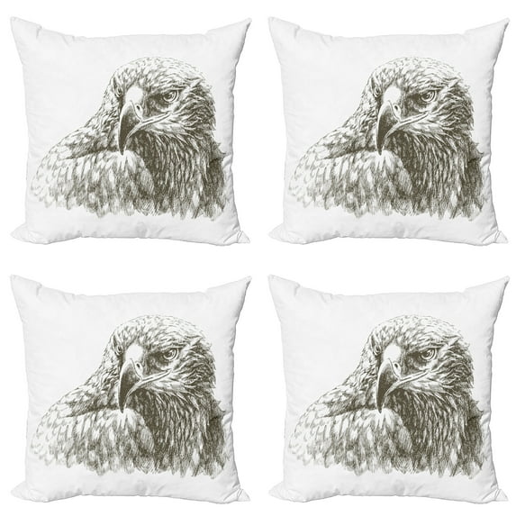 Ambesonne Black White Throw Pillow Cover 4 Pack, Eagle Wildlife Art, 16", Black White