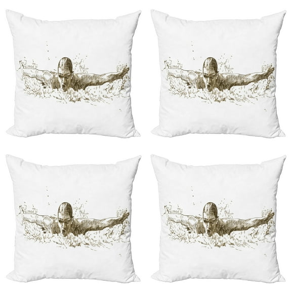 Ambesonne Black White Throw Pillow Cover 4 Pack, Olympics Swimming, 16", Olive Green White
