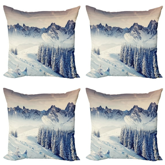 Ambesonne Black White Throw Pillow Cover 4 Pack, Snowy Winter View, 20", Blue Grey White