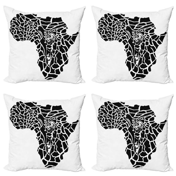 Ambesonne Black White Throw Pillow Cover 4 Pack, Wild Animal Print Map, 18", White and Black