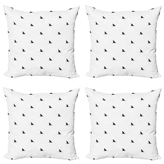 Ambesonne Black White Throw Pillow Cover 4 Pack, Wild Shark Fish, 20", White Black