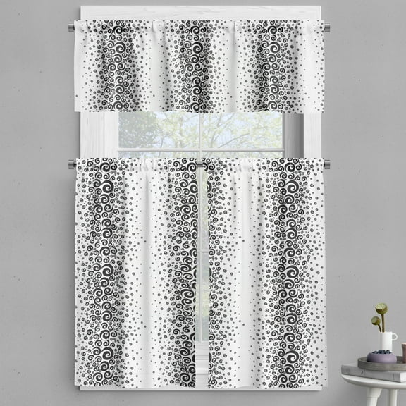 Ambesonne Black White Valance & Curtain, Monochrome Curly Spiral, 55"x30", Black and White