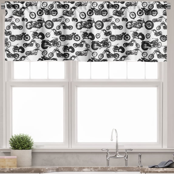 Ambesonne Black White Valance Pack of 2, Models of Motorbike, 42"X18", Black White