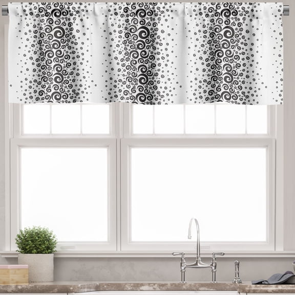 Ambesonne Black White Valance Pack of 2, Monochrome Curly Spiral, 54"X18", Black and White