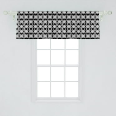 Ambesonne Black and White Window Valance, Intertwined Circles and Rhombuses Pattern Monochrome Curved Stripes, Curtain Valance for Kitchen Bedroom Decor with Rod Pocket, 54" X 18", Black and White