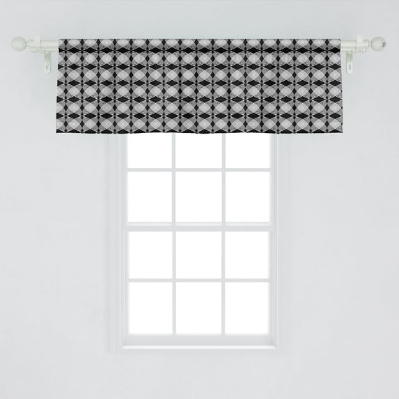 Ambesonne Black and White Window Valance, Intertwined Circles and Rhombuses Pattern Monochrome Curved Stripes, Curtain Valance for Kitchen Bedroom Decor with Rod Pocket, 54" X 18", Black and White