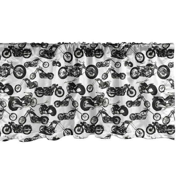 Ambesonne Black White Window Valance, Models of Motorbike, 54" X 18", Black White
