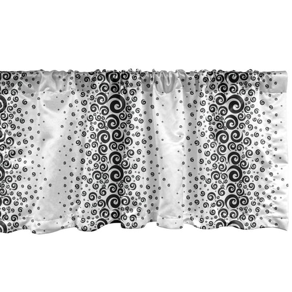 Ambesonne Black White Window Valance, Monochrome Curly Spiral, 42" x 12", Black and White