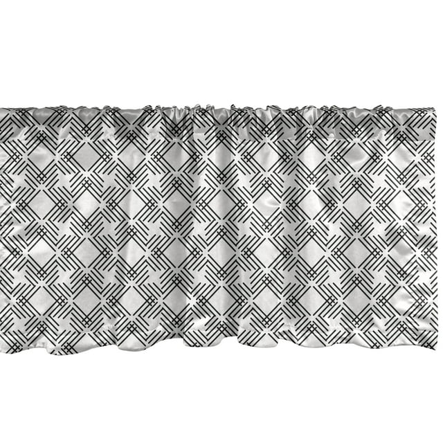 Ambesonne Black and White Window Valance, Monochrome Diagonal Stripes Arrangement Geometric Abstract Composition, Curtain Valance for Kitchen Bedroom Decor with Rod Pocket, 54" X 18", Black and White