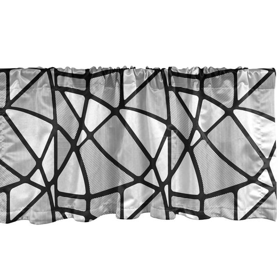 Ambesonne Black White Window Valance, Thick Thin Lines Tile, 54" X 18", Black and White
