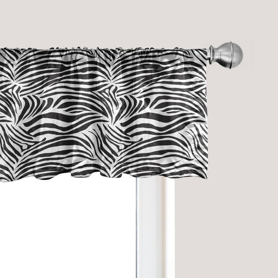 Ambesonne Black White Window Valance, Wild Zebra Lines, 54" X 12", Black White