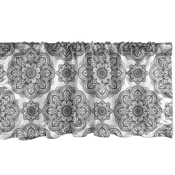 Ambesonne Mandala Window Valance, Monochrome Eastern Flowery, 42" x 12", Black