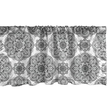 Ambesonne Black Window Valance, Ornate Mandala Patterns, 54" X 18", Black