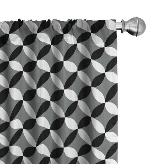 Ambesonne Black and Grey Curtains, Geometric Circle, Pair of 28"x95", Black Grey White