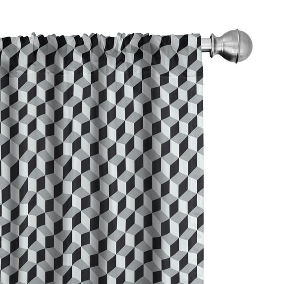 Ambesonne Black and Grey Curtains, Stacked Cubes, Pair of 28"x63", Black and Pale Grey