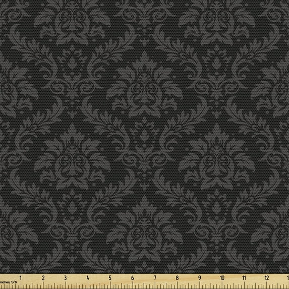 Ambesonne Black and Grey Fabric by the Yard Upholstery, Damask Pattern Art, 3 Yards, Grey and Taupe Grey