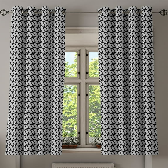 Ambesonne Black and Grey Grommet Curtain, Monotone Shapes, 50" x 54", Black and Grey