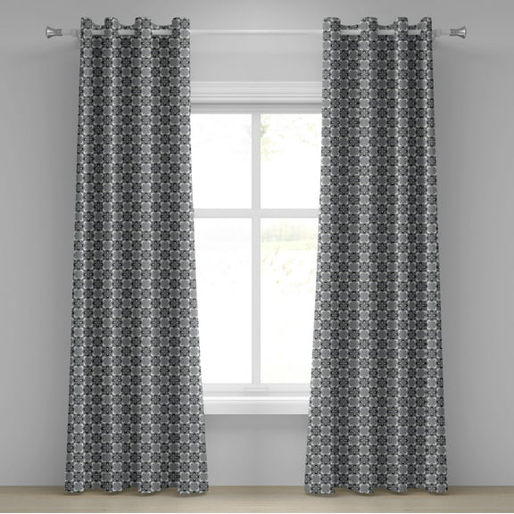 Ambesonne Black and Grey Grommet Curtain, Ornate Floral Petal, 50" x 120", Black and Grey