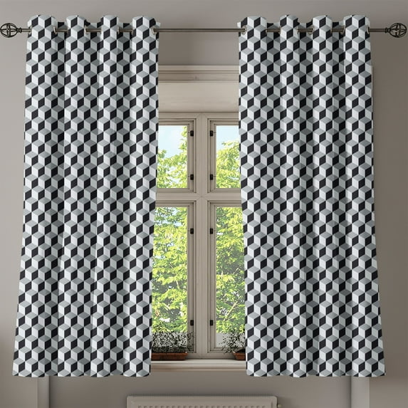 Ambesonne Black and Grey Grommet Curtain, Stacked Cubes, 50" x 63", Black and Pale Grey