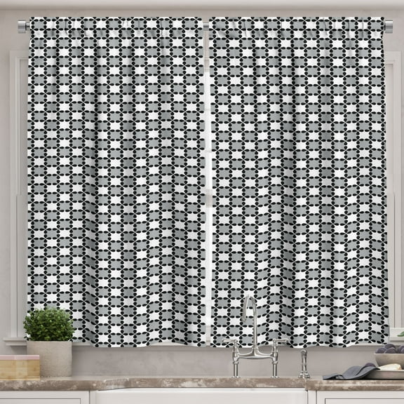 Ambesonne Black and Grey Kitchen Curtains, Leaf Silhouette, 55"x39", Black Grey White