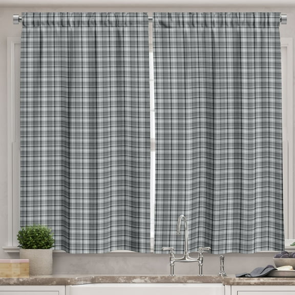 Ambesonne Black and Grey Kitchen Curtains, Scottish Classical, 55"x45", Black and Pale Grey