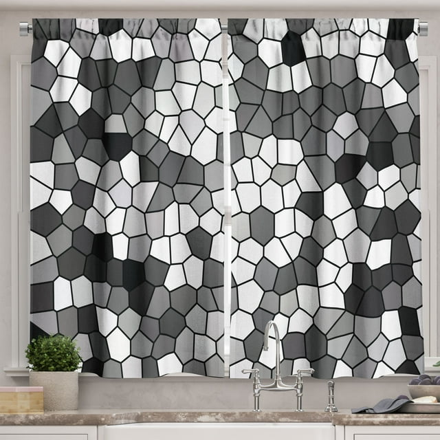 Ambesonne Black and Grey Kitchen Curtains, Stained Glass Mosaic, 55"x45