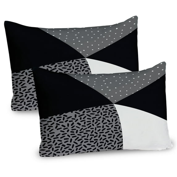 Ambesonne Black and Grey Pillow Sham 2 Pack, Dots and Stripes, 30"x20", Black Grey and White