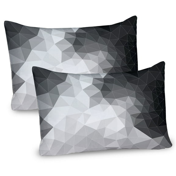 Ambesonne Black and Grey Pillow Sham 2 Pack, Polygon Triangle, 36"x20", Black Pale Grey