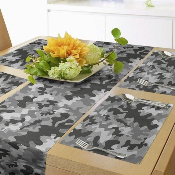 Ambesonne Black and Grey Table Runner & Placemats, Greyscale Gloomy, Placemat 4 pcs + Runner 12"x72", Charcoal Grey Grey