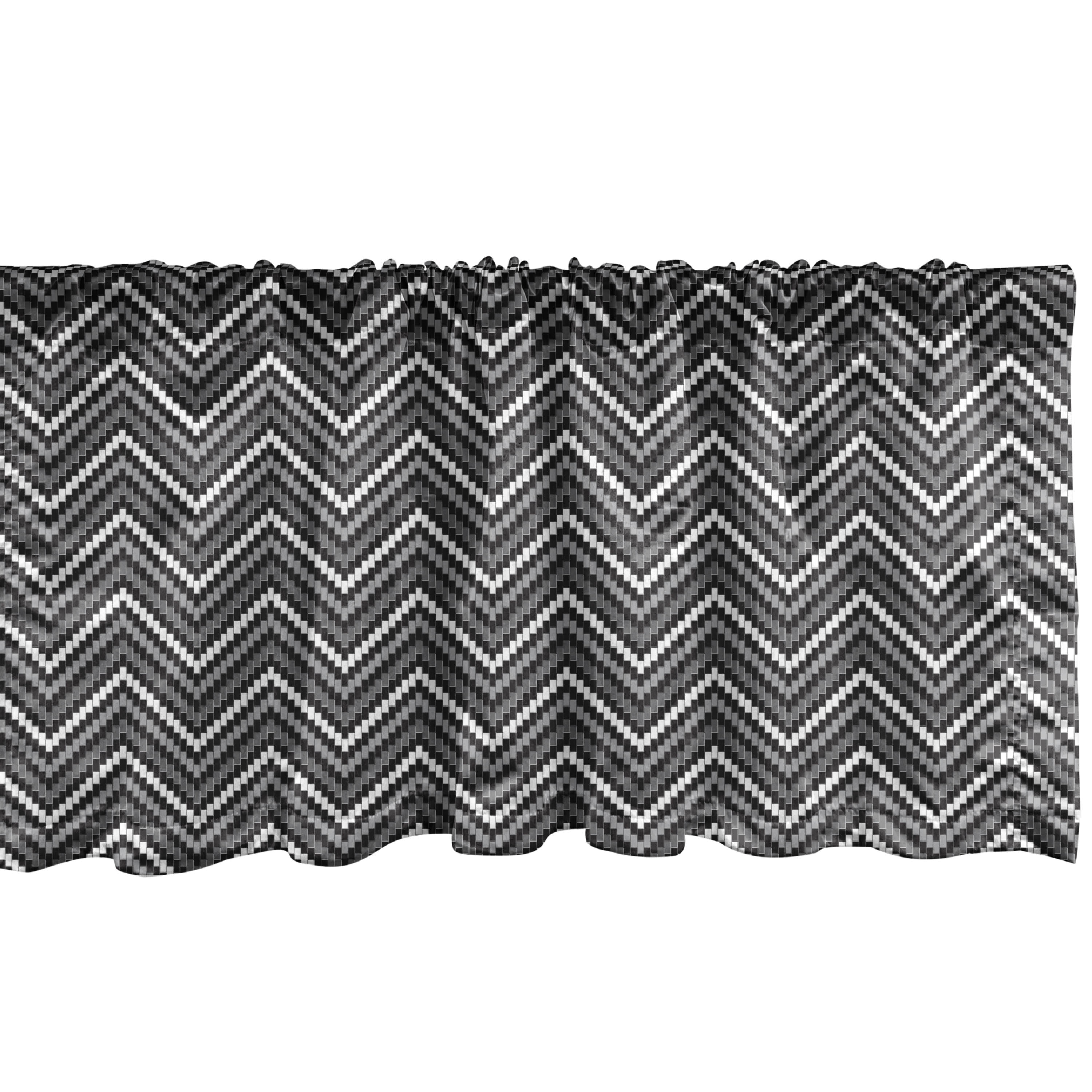 Chevron Dimgray Charcoal Grey Satin Rod Pocket Valance