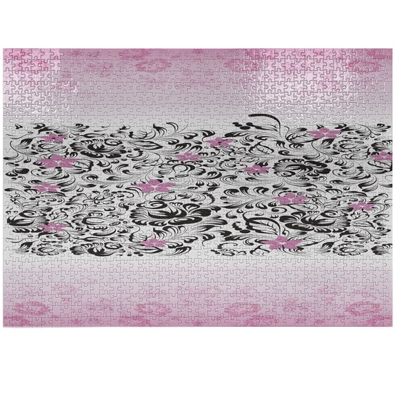 Ambesonne Black and Pink Jigsaw Puzzle, Swirling Flowes, Heirloom-Quality Fun Activity for Family Durable Cardboard, 1000 pcs, Pink and Charcoal Grey