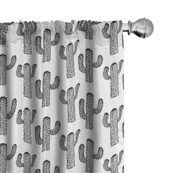 Ambesonne Black and White Window Curtains, Outline Cactus Art, Each 28" W x 84" L, Black and White