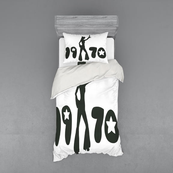 Ambesonne Black and White Bedding Set 3 Pcs, 70s Woman Retro, Twin, Black and White