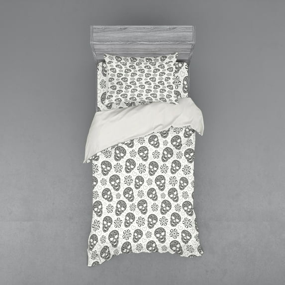 Ambesonne Black and White Bedding Set 3 Pcs, Abstract Skulls, Twin XL, White and Black
