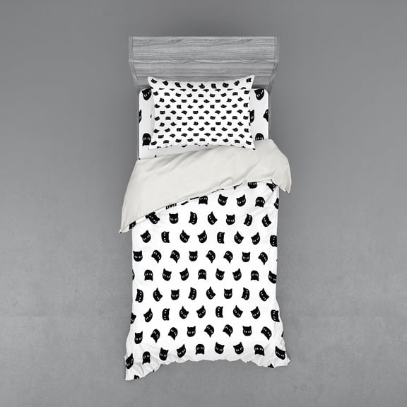 Ambesonne Black and White Bedding Set 3 Pcs, Cat Portraits, Twin, Black White