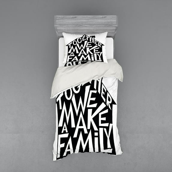 Ambesonne Black and White Bedding Set 3 Pcs, Family House, Twin, Black and White