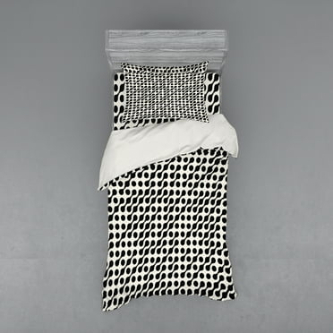 Ambesonne Black and White Bedding Set 3 Pcs, Rounded Circles, Twin XL, Black Off White