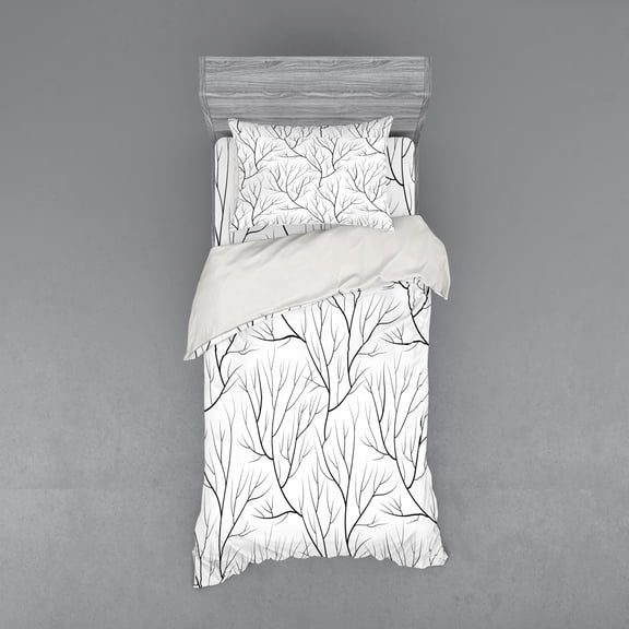 Ambesonne Black and White Bedding Set 3 Pcs, Winter Tree, Twin XL, White Black