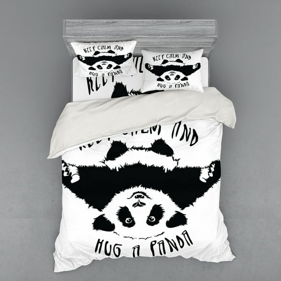 Ambesonne Black and White Bedding Set 4 Pcs, Animal Mascot, Queen, Black White